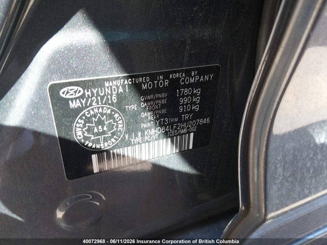 40072968 :رقم المزاد ، KMHD84LF2HU207846 vin ، 2017 Hyundai Elantra Se/value/limited مزاد بيع