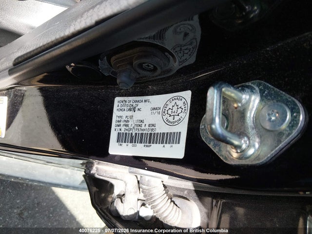 40076225 :رقم المزاد ، 2HGFC1F97HH101851 vin ، 2017 Honda Civic Touring مزاد بيع