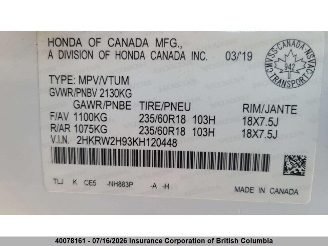Honda CR-V 2019 2HKRW2H93KH120448 Image 10