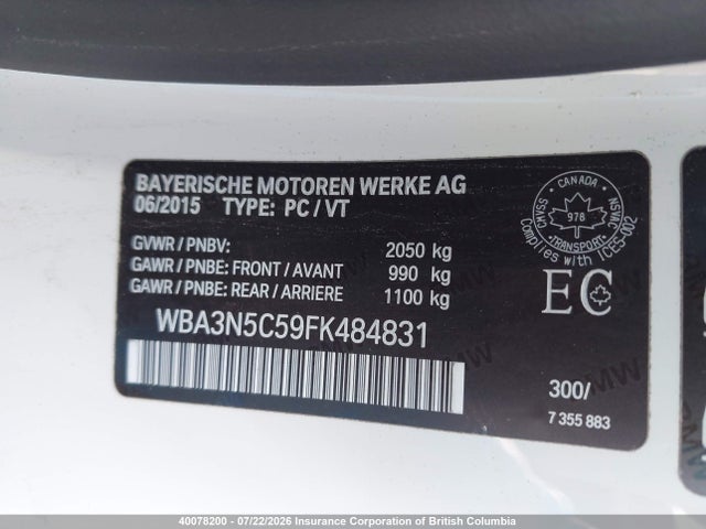 40078200 :رقم المزاد ، WBA3N5C59FK484831 vin ، 2015 Bmw 428i مزاد بيع