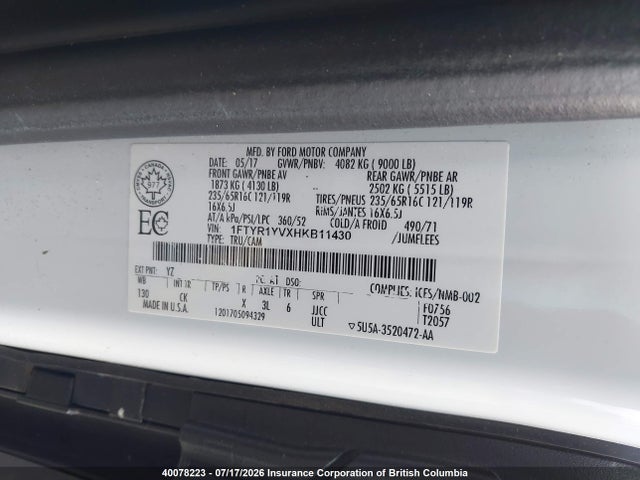 Ford Transit-250 2017 1FTYR1YVXHKB11430 Image 9
