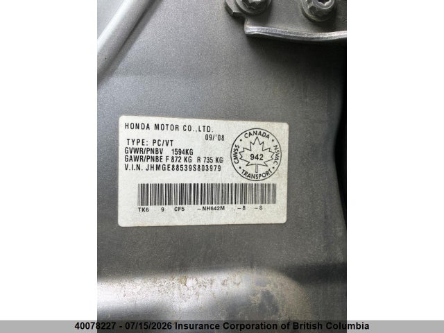 Aukcja sprzedaży 2009 Honda Fit, vin: JHMGE88539S803979, numer aukcji: 40078227