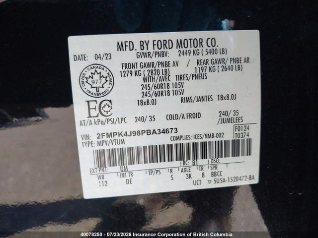 2023 Ford Edge მანქანა იყიდება აუქციონზე, vin: 2FMPK4J98PBA34673, აუქციონის ნომერი: 40078250
