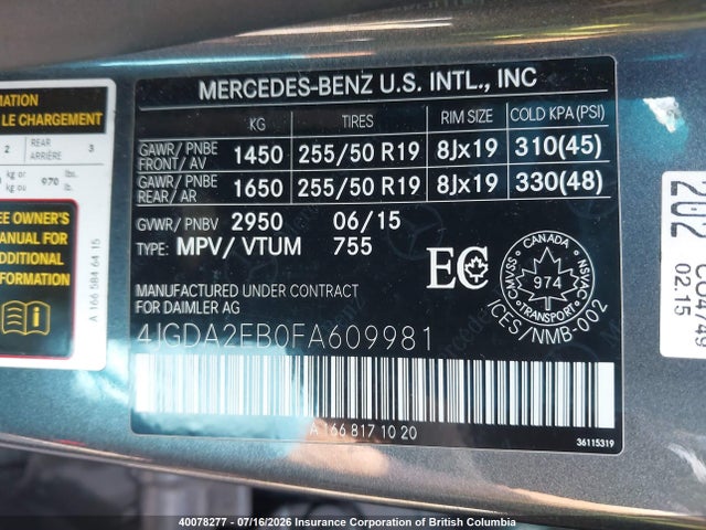 Mercedes-Benz Ml 350 Bluetec 2015 4JGDA2EB0FA609981 Image 9