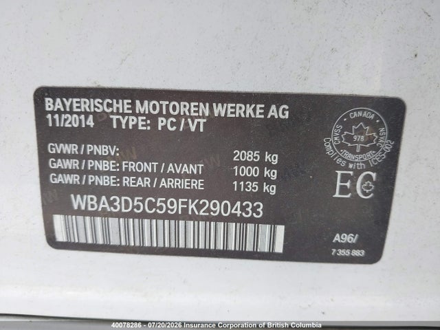 Auction sale of the 2015 Bmw 328 D Xdrive, vin: WBA3D5C59FK290433, lot number: 40078286