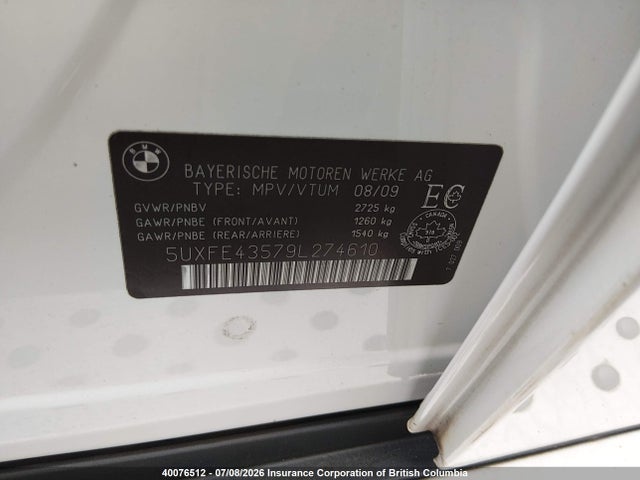 Продаж на аукціоні авто 2009 Bmw X5 Xdrive30i, vin: 5UXFE43579L274610, номер лоту: 40076512
