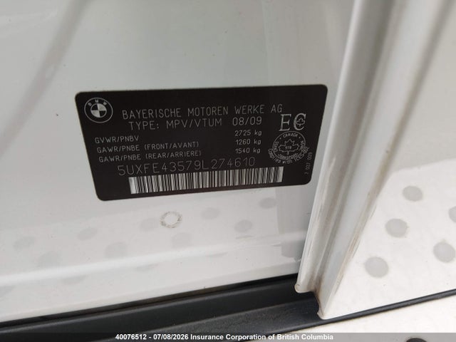 Продаж на аукціоні авто 2009 Bmw X5 Xdrive30i, vin: 5UXFE43579L274610, номер лоту: 40076512