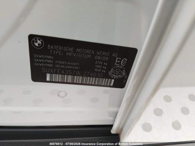 Продаж на аукціоні авто 2009 Bmw X5 Xdrive30i, vin: 5UXFE43579L274610, номер лоту: 40076512