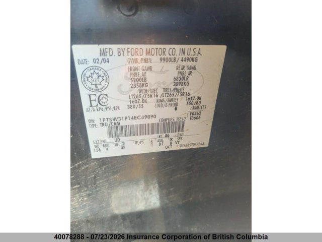 Продажа на аукционе авто 2004 Ford F350, vin: 1FTSW31P14EC49890, номер лота: 40078288