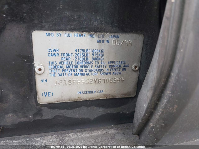 40070414 :رقم المزاد ، JF1SF6552YG705244 vin ، 2000 Subaru Forester S مزاد بيع