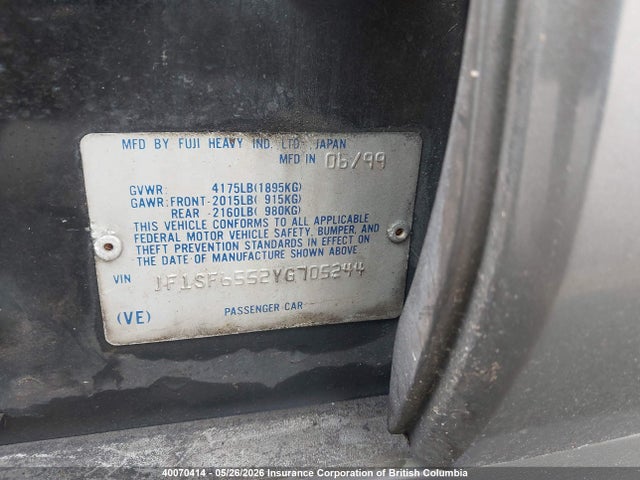 40070414 :رقم المزاد ، JF1SF6552YG705244 vin ، 2000 Subaru Forester S مزاد بيع