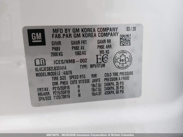 KL4CJESB2LB331414 Buick Encore Preferred
