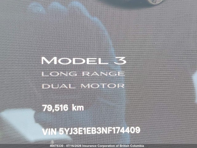 5YJ3E1EB3NF174409 Tesla MODEL 3