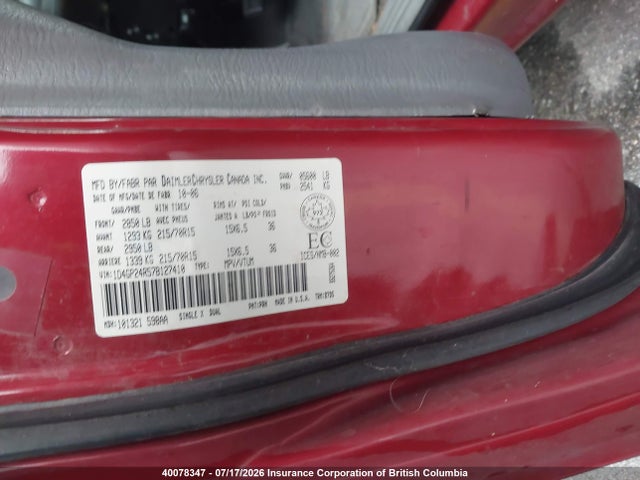 40078347 :رقم المزاد ، 1D4GP24R57B127410 vin ، 2007 Dodge Grand Caravan Se مزاد بيع