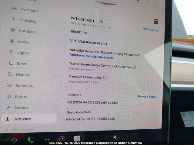 5YJ3E1EA1MF989164 Tesla MODEL 3