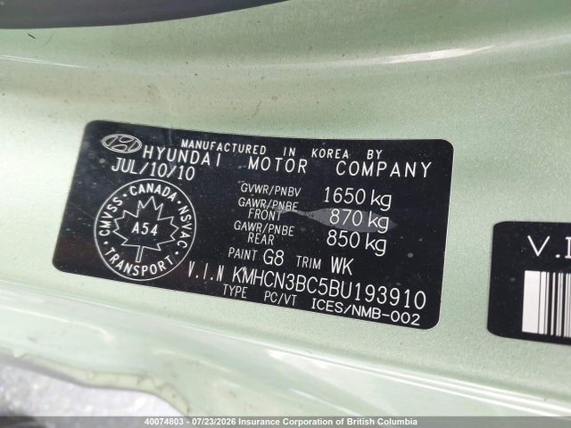 40074803 :رقم المزاد ، KMHCN3BC5BU193910 vin ، 2011 Hyundai Accent Se مزاد بيع