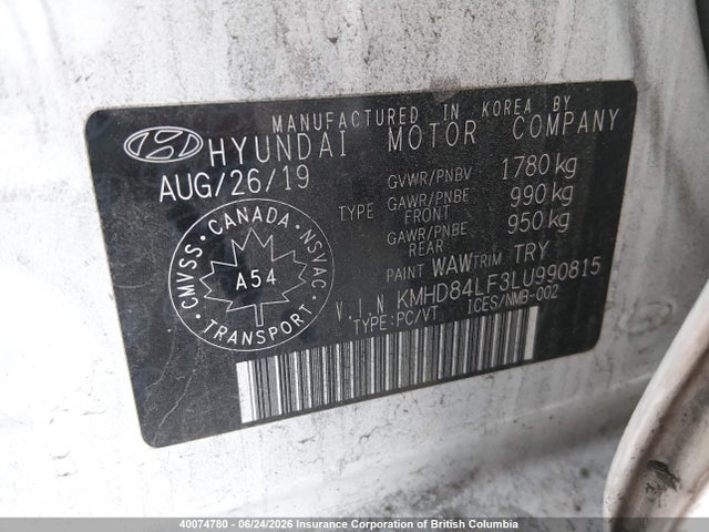 Aukcja sprzedaży 2020 Hyundai Elantra Sel/value/limited, vin: KMHD84LF3LU990815, numer aukcji: 40074780