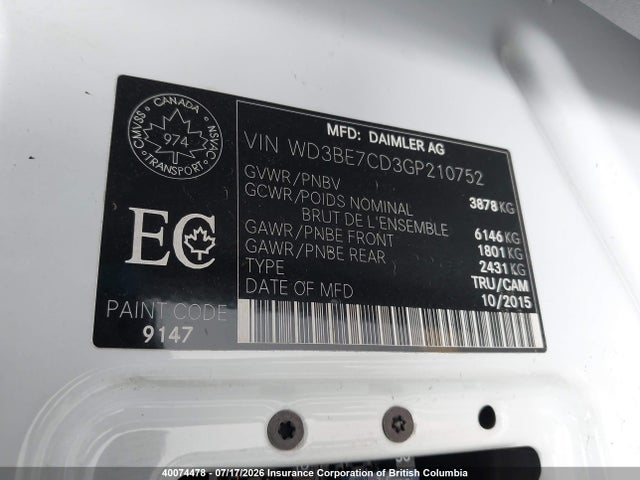 Mercedes-Benz Sprinter 2500 2016 WD3BE7CD3GP210752 Image 9