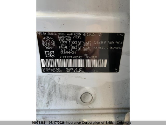 2T3BFREV1HW635302 Toyota RAV4