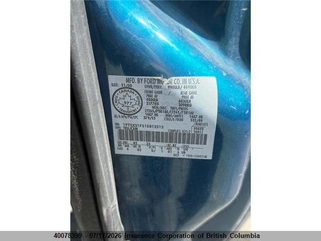 40078399 :رقم المزاد ، 1FTSX31F31EB12515 vin ، 2001 Ford F350 مزاد بيع