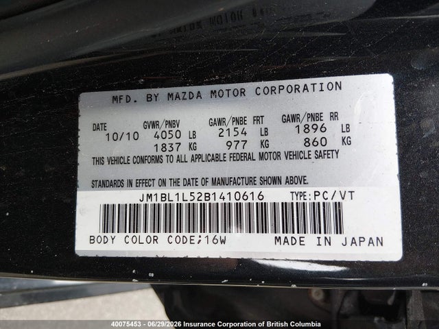40075453 :رقم المزاد ، JM1BL1L52B1410616 vin ، 2011 Mazda 3 S مزاد بيع