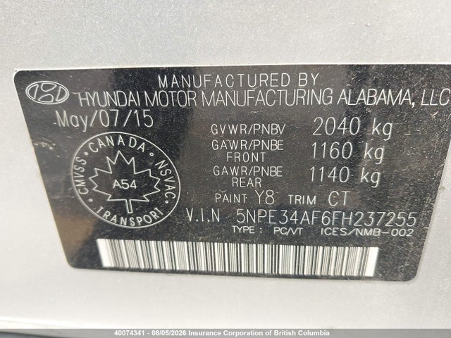 Продажа на аукционе авто 2015 Hyundai Sonata Sport/limited, vin: 5NPE34AF6FH237255, номер лота: 40074341
