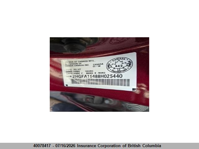 Продажа на аукционе авто 2008 Honda Civic, vin: 2HGFA16488H025440, номер лота: 40078417