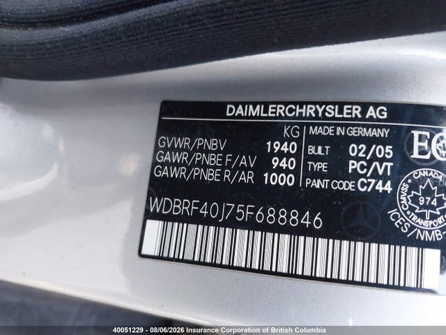 Aukcja sprzedaży 2005 Mercedes-benz C 230k Sport Sedan, vin: WDBRF40J75F688846, numer aukcji: 40051229