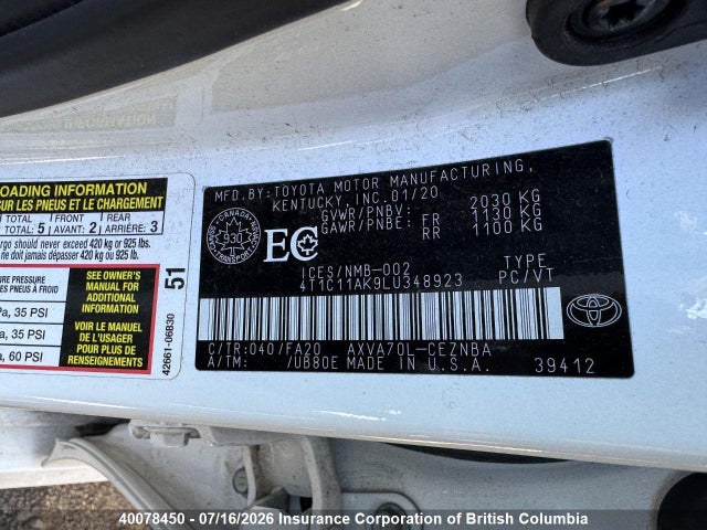 4T1C11AK9LU348923 Toyota Camry