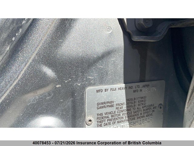 40078453 :رقم المزاد ، JF1GD67525H512512 vin ، 2005 Subaru Impreza 2.5 Rs مزاد بيع