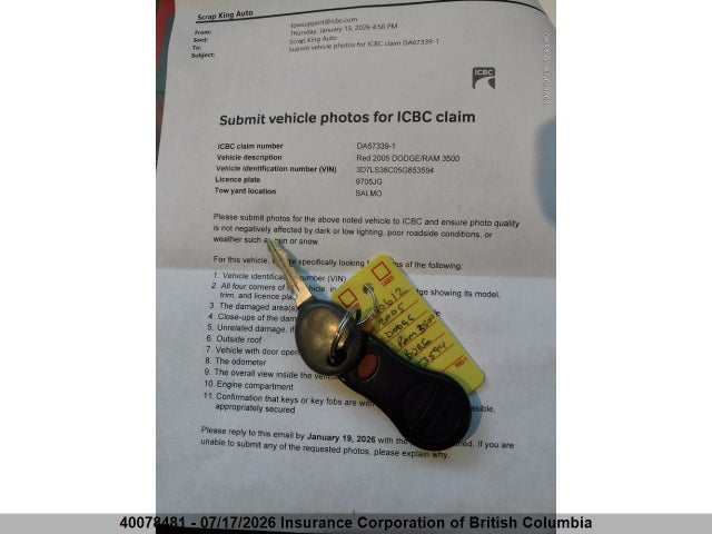 Продаж на аукціоні авто 2005 Dodge Ram 3500 St/slt, vin: 3D7LS38C05G853594, номер лоту: 40078481