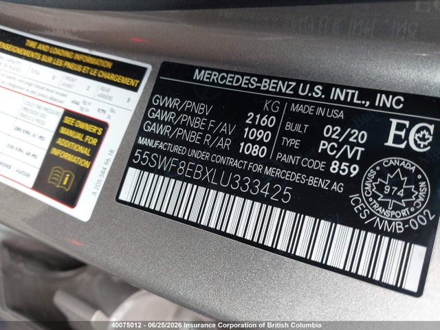 2020 Mercedes-benz C 300 4matic მანქანა იყიდება აუქციონზე, vin: 55SWF8EBXLU333425, აუქციონის ნომერი: 40075012