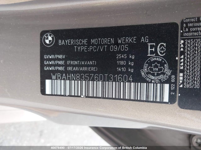 2006 Bmw 750li მანქანა იყიდება აუქციონზე, vin: WBAHN83576DT31604, აუქციონის ნომერი: 40078490