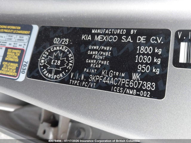 40078494 :رقم المزاد ، 3KPF44AC7PE607383 vin ، 2023 Kia Forte مزاد بيع