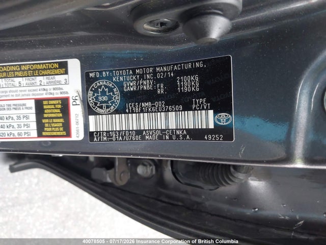 Toyota Camry 2014 4T1BF1FK6EU376509 Image 9