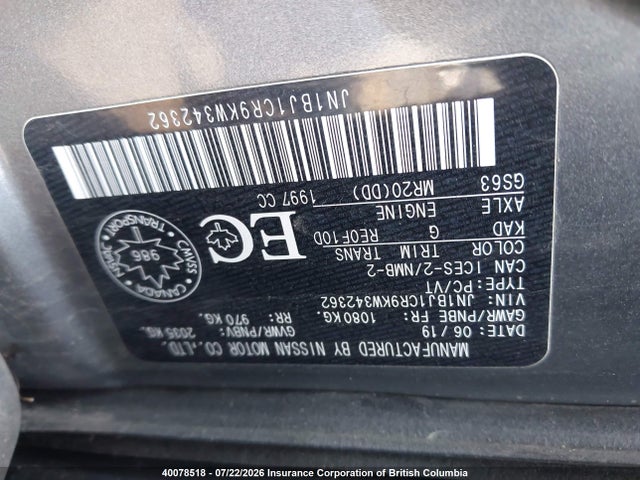JN1BJ1CR9KW342362 Nissan Rogue Sport S/sv/sl