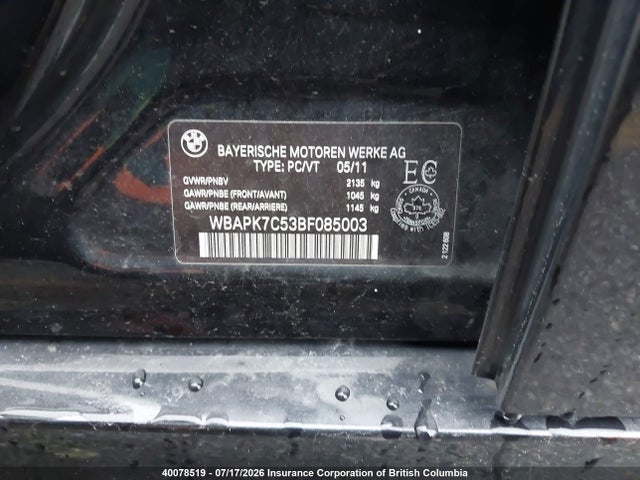 Продаж на аукціоні авто 2011 Bmw 328i, vin: WBAPK7C53BF085003, номер лоту: 40078519