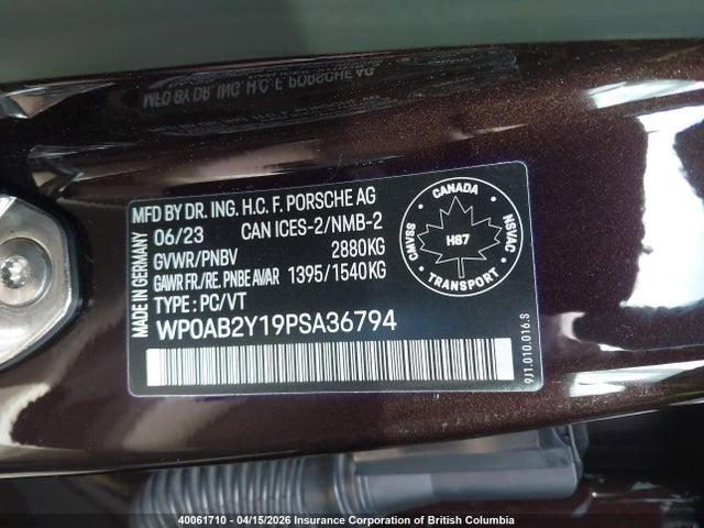 Auction sale of the 2023 Porsche Taycan 4s, vin: WP0AB2Y19PSA36794, lot number: 40061710