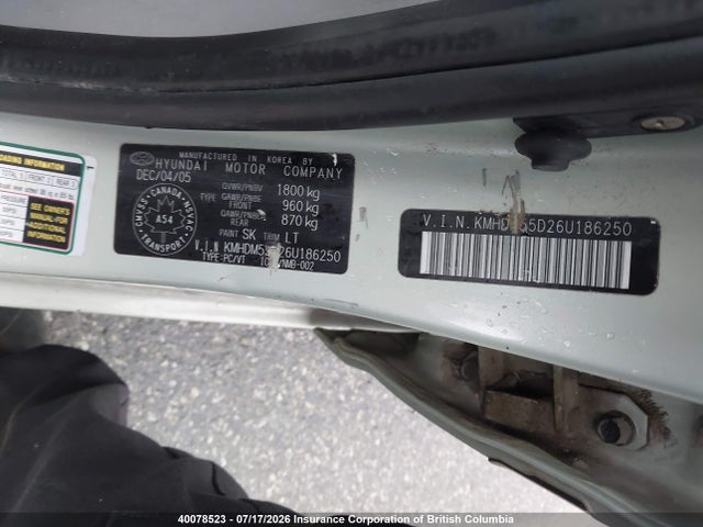 Aukcja sprzedaży 2006 Hyundai Elantra Gl/ve, vin: KMHDM55D26U186250, numer aukcji: 40078523
