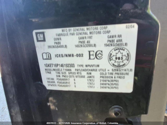 Продажа на аукционе авто 2004 Gmc Envoy, vin: 1GKET16P146192303, номер лота: 40078533