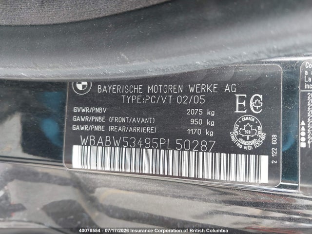 2005 Bmw 330ci მანქანა იყიდება აუქციონზე, vin: WBABW53495PL50287, აუქციონის ნომერი: 40078554