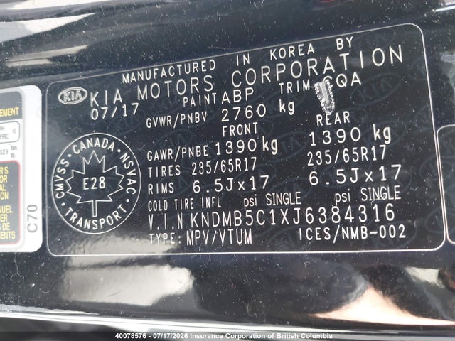 KIA SEDONA LX 2018 KNDMB5C1XJ6384316 Image 9