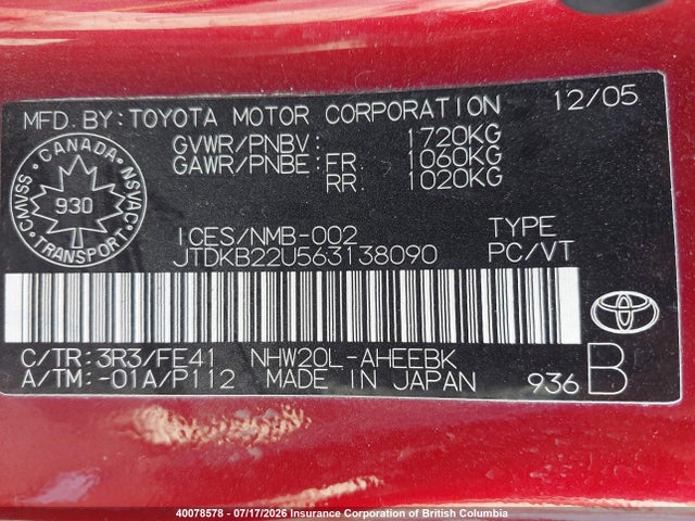 40078578 :رقم المزاد ، JTDKB22U563138090 vin ، 2006 Toyota Prius مزاد بيع