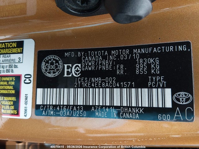 Продаж на аукціоні авто 2010 Toyota Corolla Matrix S, vin: 2T1KE4EE8AC041571, номер лоту: 40070415