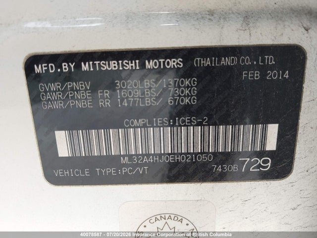 Mitsubishi MIRAGE ES 2014 ML32A4HJ0EH021050 Image 9