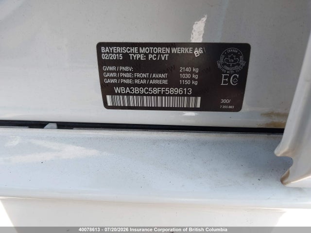 BMW 3-SERIES 2015 WBA3B9C58FF589613 Image 9