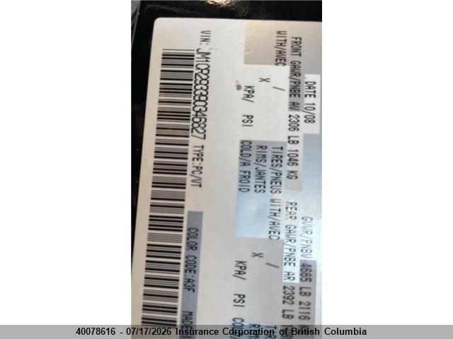 40078616 :رقم المزاد ، JM1CR293390346827 vin ، 2009 Mazda 5 مزاد بيع