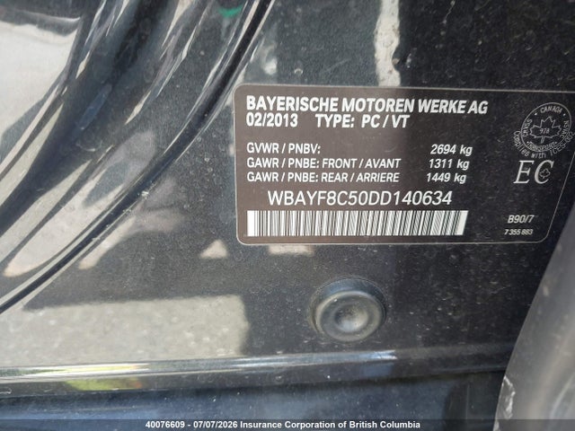 Продаж на аукціоні авто 2013 Bmw 750 Lxi, vin: WBAYF8C50DD140634, номер лоту: 40076609