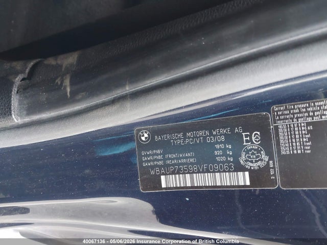 Продажа на аукционе авто 2008 Bmw 128 I, vin: WBAUP73598VF09063, номер лота: 40067136