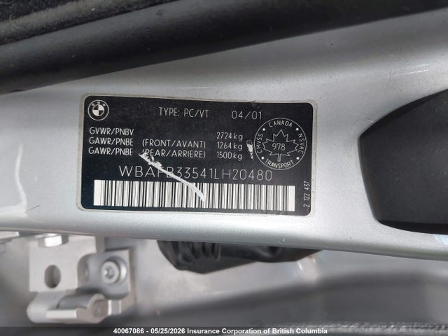 40067086 :رقم المزاد ، WBAFB33541LH20480 vin ، 2001 Bmw X5 4.4i مزاد بيع